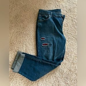 Style & Co Medium Wash Jeans with Buffalo Plaid Distress